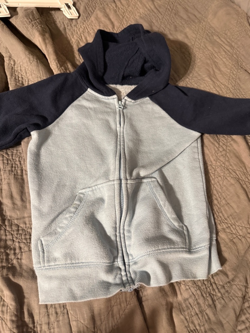 Toddler Two-Tone Light Blue & Navy Hooded Zip Sweatshirt